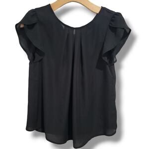 Papaya JUNIORS black Tulip short sleeves front Pleated blouse - medium
